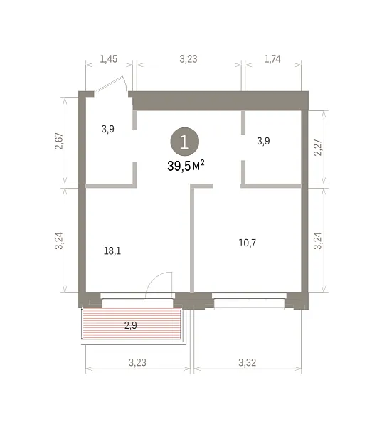 Количество комнат: 1,  39.5 кв.м.