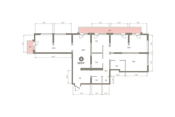 Количество комнат: 4,  129.5 кв.м.