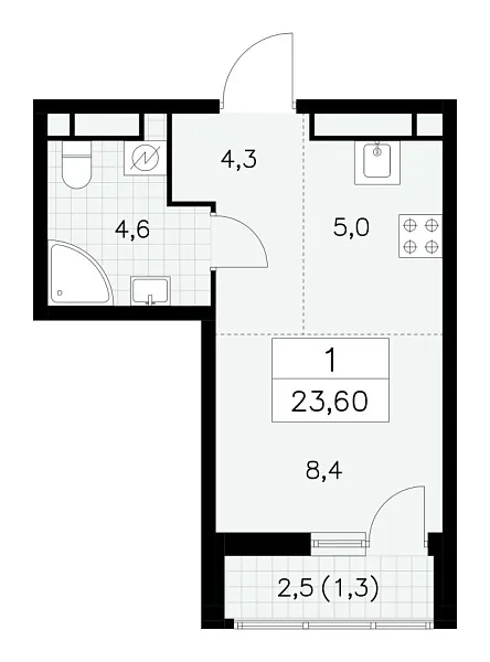 Новая 1-к квартира
 23.6 м² на 16/30 этаже в ЖК «Южные сады» в городе Тюмень 