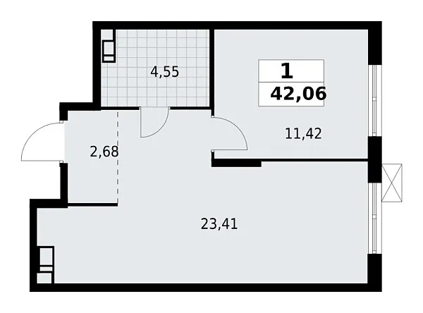 Новая 1-к квартира
 42.06 м² на 3/13 этаже в ЖК «А101 Лаголово» в городе Тюмень 