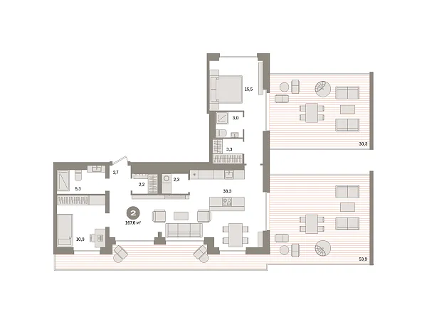 Новая 2-к квартира
 167.59 м² на 10/10 этаже в ЖК «Октябрьский» в городе Тюмень 