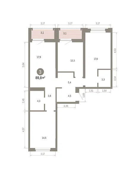 Количество комнат: 3,  89.76 кв.м.