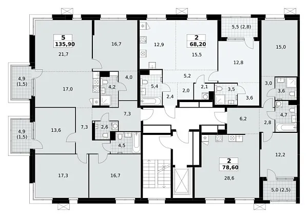 Количество комнат: 2,  78.6 кв.м.