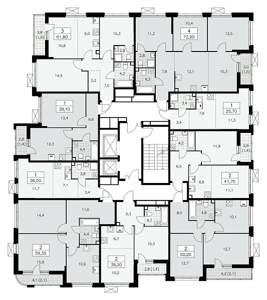 Количество комнат: 3,  61.8 кв.м.