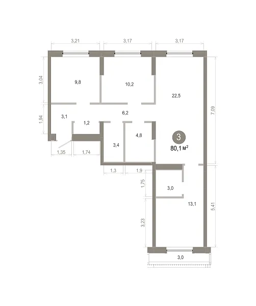 Количество комнат: 3,  79.03 кв.м.