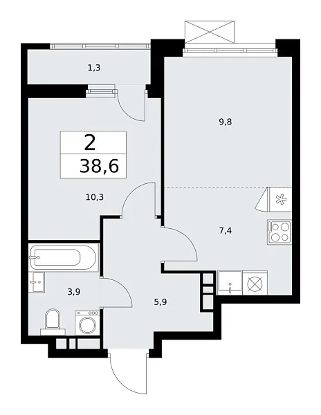 Новая 2-к квартира
 38.6 м² на 4/18 этаже в ЖК «Бунинские кварталы» в городе Тюмень 