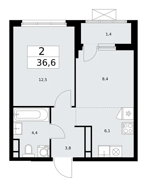 Новая 2-к квартира
 36.6 м² на 9/17 этаже в ЖК «Прокшино» в городе Тюмень 