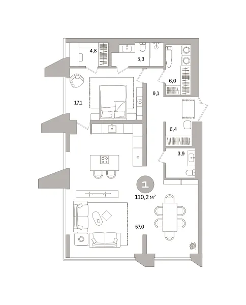 Количество комнат: 2,  110.15 кв.м.