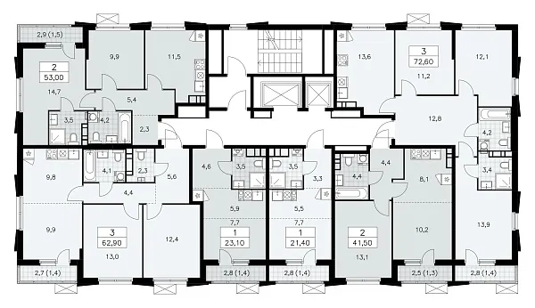 Количество комнат: 2,  52.8 кв.м.