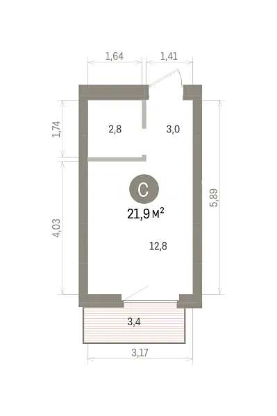 Количество комнат: Студия,  21.92 кв.м.