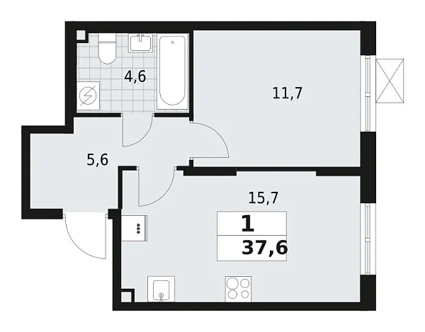 Новая 1-к квартира
 37.6 м² на 2/12 этаже в ЖК «А101 Всеволожск» в городе Тюмень 