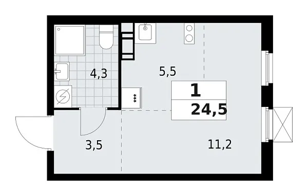 Новая 1-к квартира
 24.5 м² на 5/9 этаже в ЖК «А101 Всеволожск» в городе Тюмень 