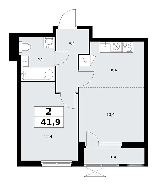 Новая 2-к квартира
 41.9 м² на 12/14 этаже в ЖК «Дзен-кварталы» в городе Тюмень 