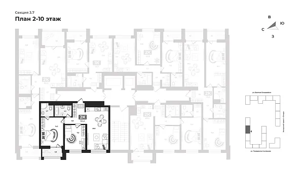 Количество комнат: 2,  60.9 кв.м.