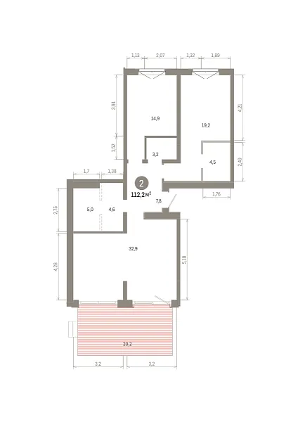 Количество комнат: 2,  112.19 кв.м.