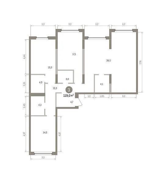 Количество комнат: 3,  119.01 кв.м.