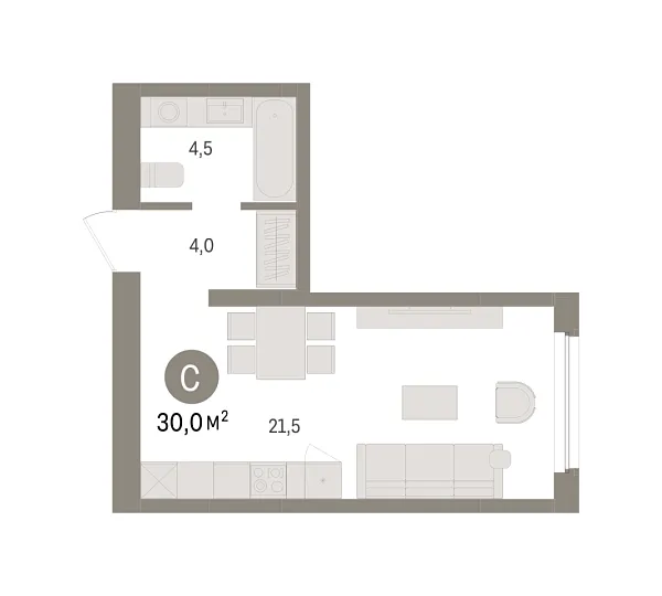 Новая квартира-студия
 30 м² на 4/8 этаже в ЖК «Зарека» в городе Тюмень 