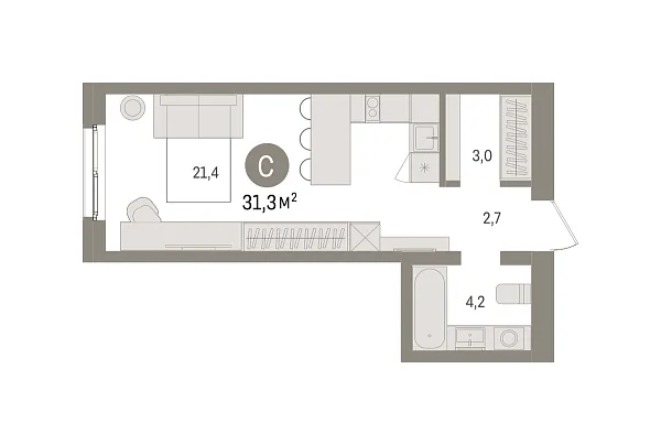 Новая квартира-студия
 31.3 м² на 6/15 этаже в ЖК «Южные кварталы» в городе Тюмень 