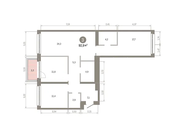 Количество комнат: 3,  92.9 кв.м.