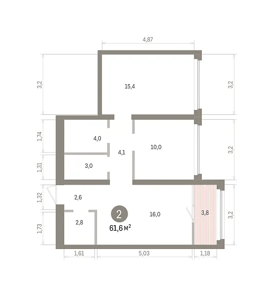 Количество комнат: 2,  61.58 кв.м.