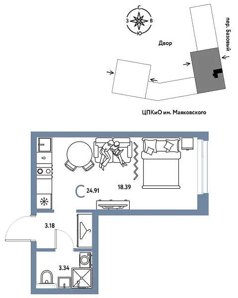 Новая квартира-студия
 24.91 м² на 9/25 этаже в ЖК «Сибирский сад» в городе Тюмень 