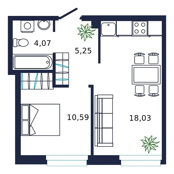 Новая 1-к квартира
 37.2 м² на 19/19 этаже в ЖК «Норден» в городе Тюмень 