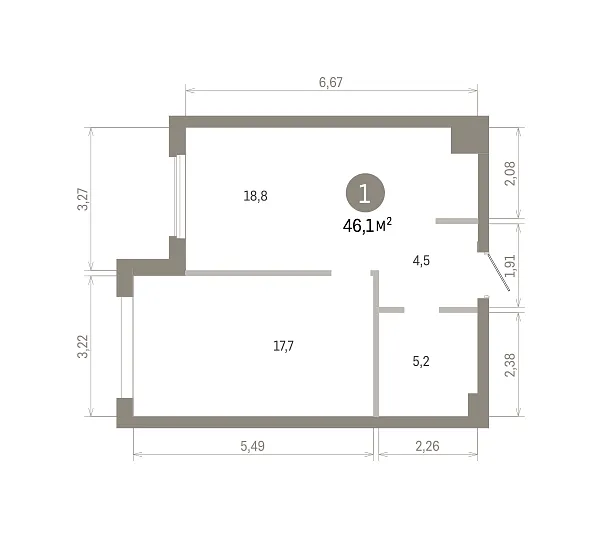 Количество комнат: 1,  45.63 кв.м.