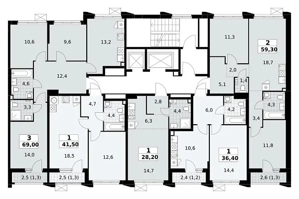 Количество комнат: 3,  69 кв.м.
