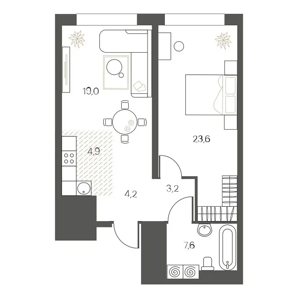 Новая 1-к квартира
 62.4 м² на 4/12 этаже в ЖК «White House» в городе Тюмень 