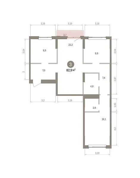 Количество комнат: 3,  82.9 кв.м.