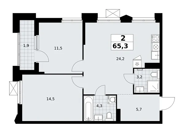 Новая 2-к квартира
 65.3 м² на 18/22 этаже в ЖК «Деснаречье» в городе Тюмень 
