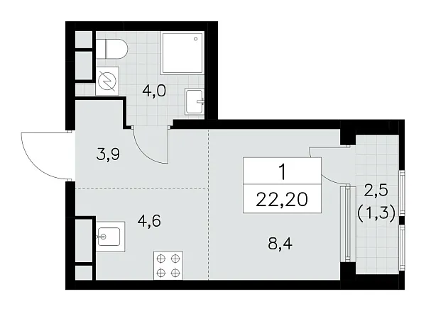 Новая 1-к квартира
 22.2 м² на 12/30 этаже в ЖК «Южные сады» в городе Тюмень 