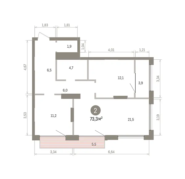 Количество комнат: 2,  73.27 кв.м.