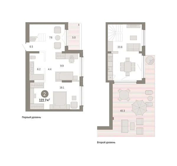 Новая 2-к квартира
 122.71 м² на 8/8 этаже в ЖК «Октябрьский на Туре» в городе Тюмень 