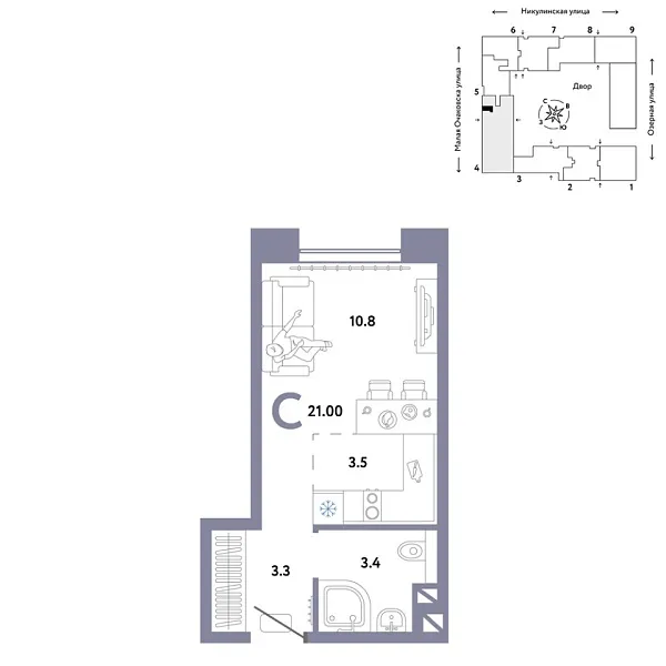 Новая квартира-студия
 21 м² на 2/30 этаже в ЖК «Страна.Озёрная» в городе Тюмень 