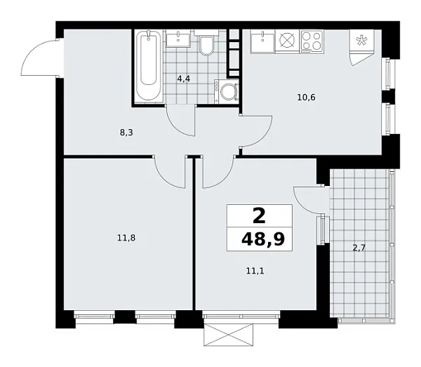 Новая 2-к квартира
 48.9 м² на 12/18 этаже в ЖК «Скандинавия» в городе Тюмень 