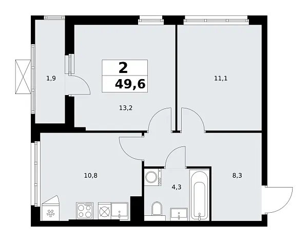 Новая 2-к квартира
 49.6 м² на 10/19 этаже в ЖК «Бунинские кварталы» в городе Тюмень 