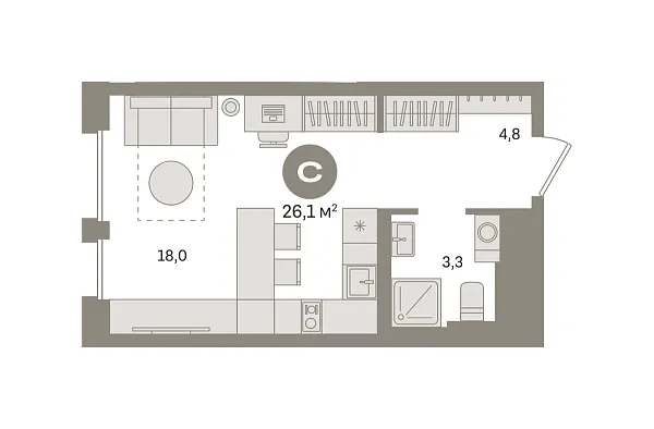 Новая квартира-студия
 26.05 м² на 18/23 этаже в ЖК «Квартал Герцена» в городе Тюмень 