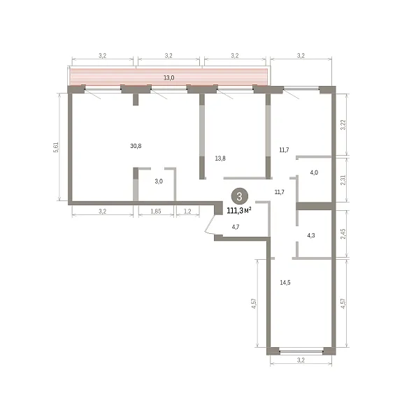 Количество комнат: 3,  111.29 кв.м.