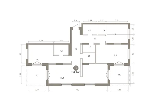 Количество комнат: 3,  138.52 кв.м.