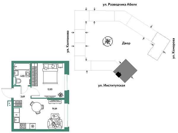 Новая 2-к квартира
 34.39 м² на 16/26 этаже в ЖК «Страна.Парковая» в городе Тюмень 