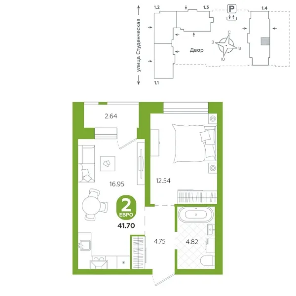 Новая 1-к квартира
 41.7 м² на 20/25 этаже в ЖК «Тёплые кварталы» в городе Тюмень 