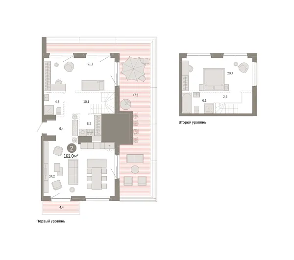 Новая 2-к квартира
 161.97 м² на 7/7 этаже в ЖК «Кварталы «На Минской»» в городе Тюмень 