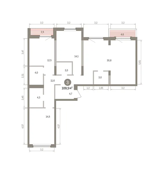 Количество комнат: 3,  109.51 кв.м.