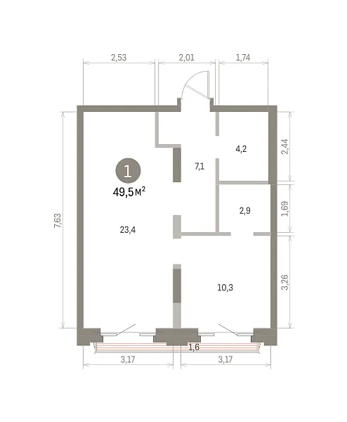 Количество комнат: 1,  49.5 кв.м.