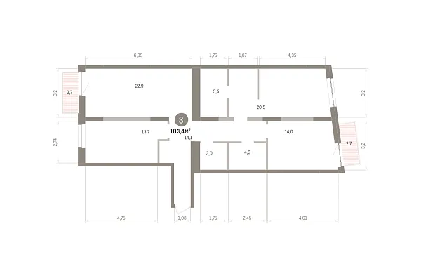 Количество комнат: 3,  103.4 кв.м.