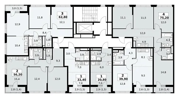 Количество комнат: 2,  56.2 кв.м.
