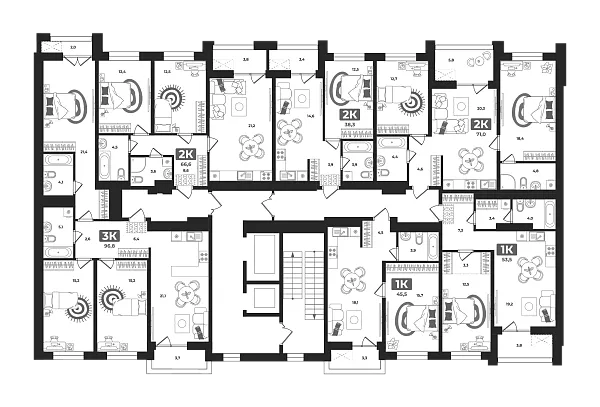 Количество комнат: 2,  70.9 кв.м.
