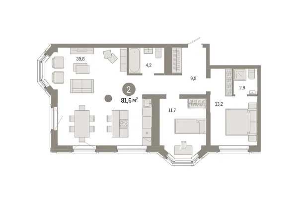 Новая 2-к квартира
 81.6 м² на 16/24 этаже в ЖК «На Некрасова» в городе Тюмень 