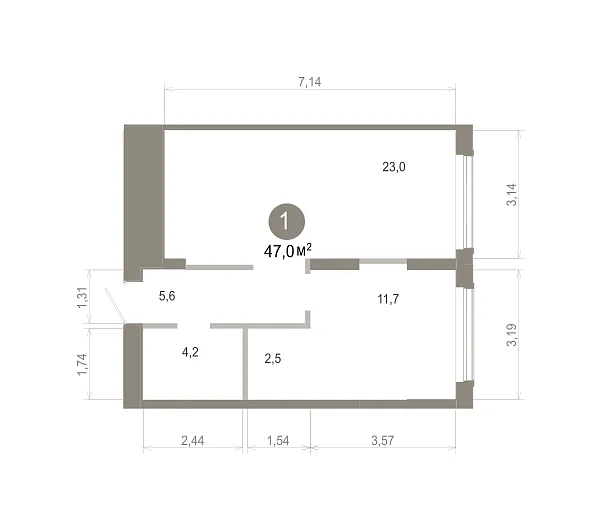 Количество комнат: 1,  46.99 кв.м.